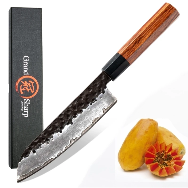 Santoku Knife 7 inch Handmade Kitchen Knives Japanese 3 layers AUS10 High Carbon Steel Chef's Cooking Tools Sushi Slicing Sharp