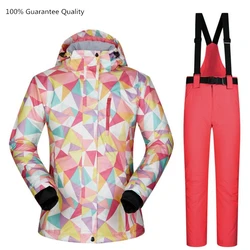 Conjunto de traje de esquí colorido para mujer, impermeable, a prueba de viento, transpirable, escalada, Camping, invierno, snowboard al aire libre