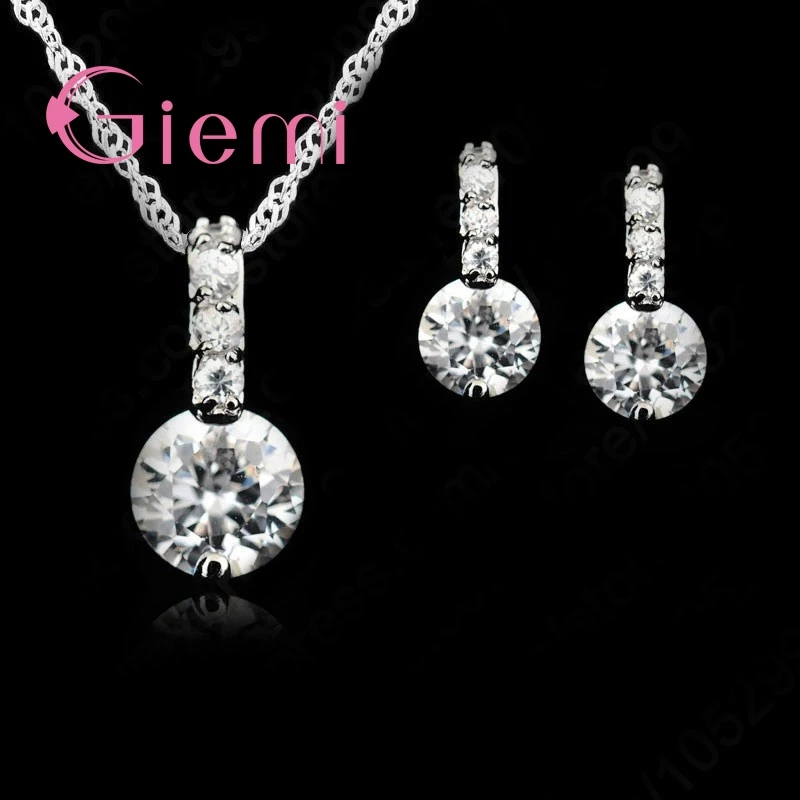 Shiny Big Stone Pattern Charm Jewelry Sets For Women Real 925 Silver Crystal Wedding Accessories Wife Popular Gifts