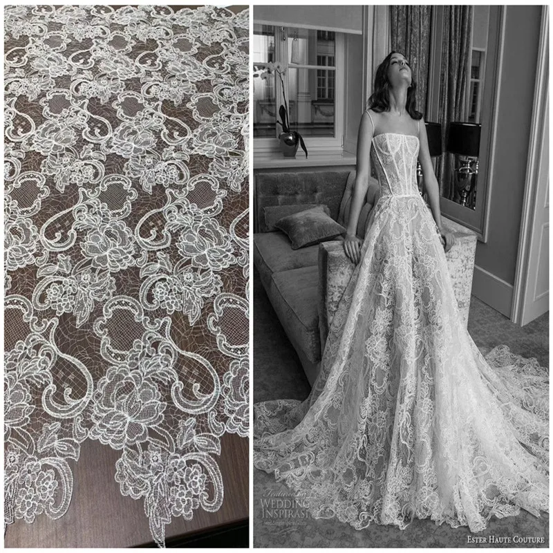 2020 Latest Thin and Light Hot style off white fashion French Tulle Mesh Embroidery  Fabric wedding dress material fabric