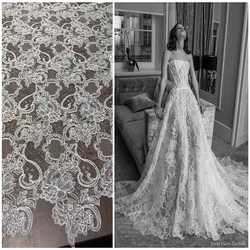 2020 Latest Thin and Light Hot style off white fashion French Tulle Mesh Embroidery  Fabric wedding dress material fabric