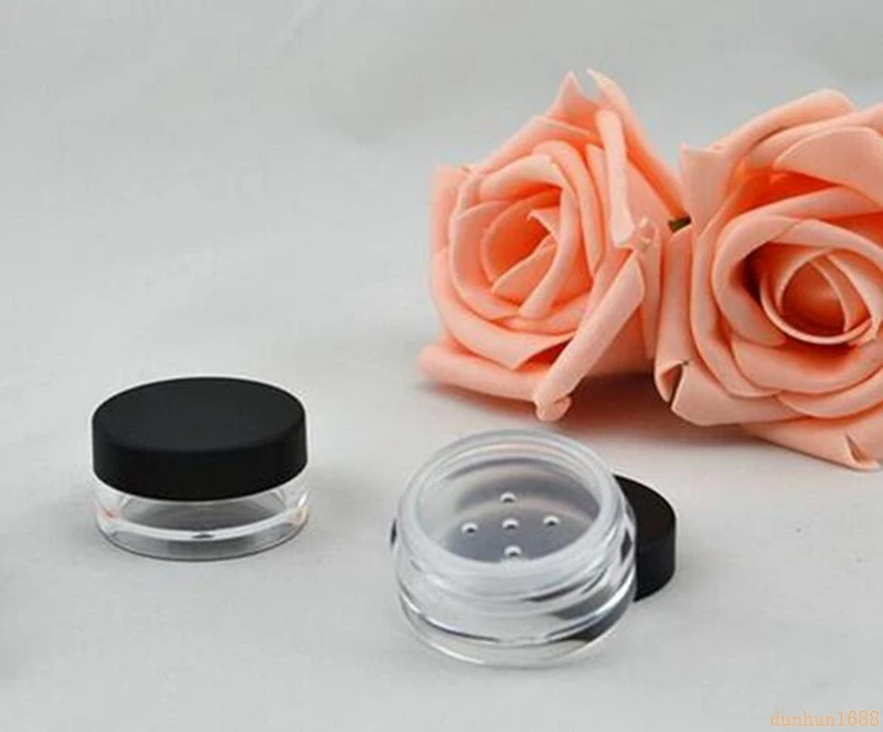 3g เครื่องสําอาง Sifter ตาข่าย Jars ความจุแป้งประมาณ 3g, ที่ว่างเปล่ากล่อง Jar คอนเทนเนอร์สีดําฝาปิด Make-up บรรจุขวด # 123