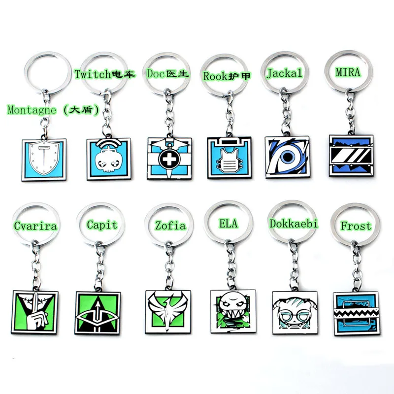 A Lot/12pcs Game Rainbow Six Siege Keychain For Men Women ASH Buck ELA Key Chain Game Anime Keyring Holder Porte Clef Jewelry