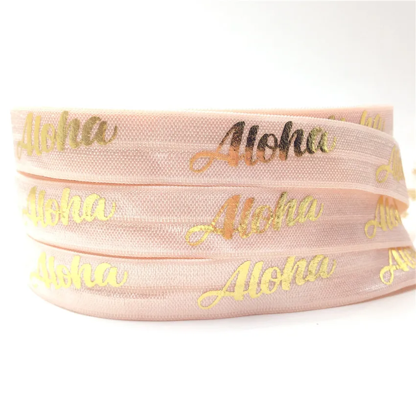 5Yards 5/8 Aloha Gold Foil print fold over elastic wholesale DIY Craft elastic band foe handmade webbing 14 colors for pick