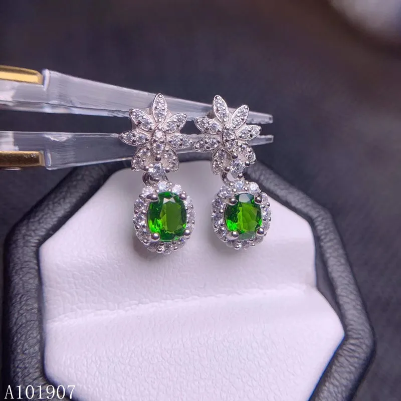 

KJJEAXCMY boutique jewelry 925 sterling silver inlaid natural diopside gemstone female earrings support detection of new water d