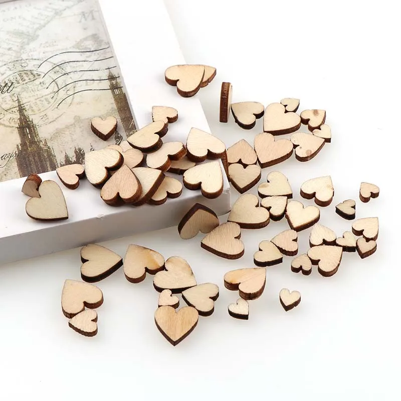 100Pcs DIY Size mixing Heart shaped wood chips Embellishments Crafts Scrapbooking Supplies Hand-made Graffiti Wooden Blanks