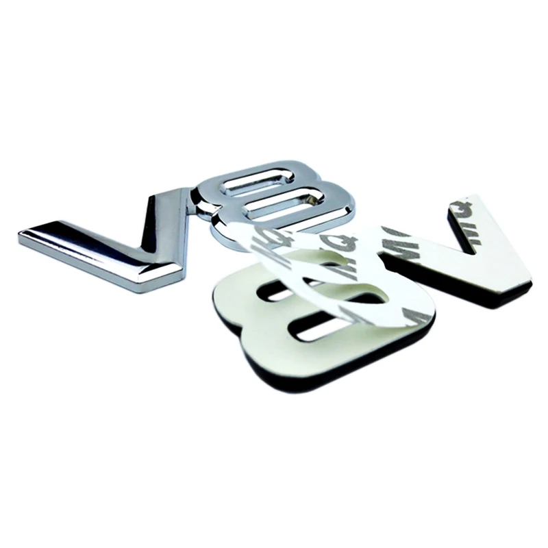 Auto Metal Alloy 3D V8 Logo Engine Displacement Trunk Rear Car Badge Decal Chrome V8 Side Wing Emblem Sticker Car Styling