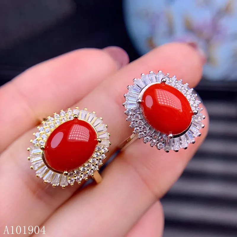 KJJEAXCMY boutique jewelry 925 sterling silver inlaid natural red coral ring female models support testing