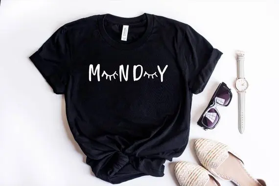 Sugarbaby Monday t shirt Eyelash Shirt Short Sleeve Monday tee Fashion Women Sleep tumblr t shirt  Lashes Shirt Monday tops