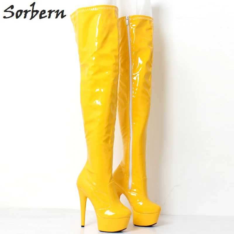 Sorbern Women Over Knee Length Boots Patent Leather Plus Size Ladies Party Boots Botas Mujer Botines Mujer 2018 Fashion Boots