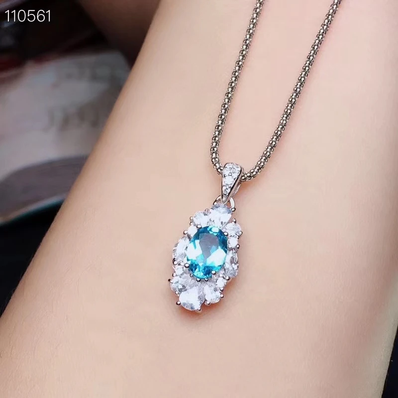 KJJEAXCMY boutique jewels 925 sterling silver inlaid Blue Topaz Pendant + Necklace + ring ear nail set support detection