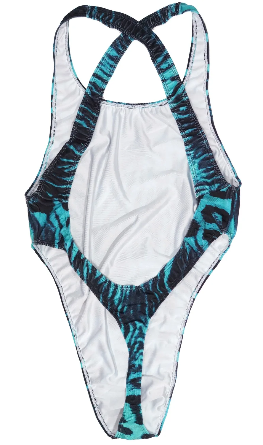 Body con Tanga para hombre, traje de baño de corte alto con espalda cruzada, tela estampada de Tigre, G7284