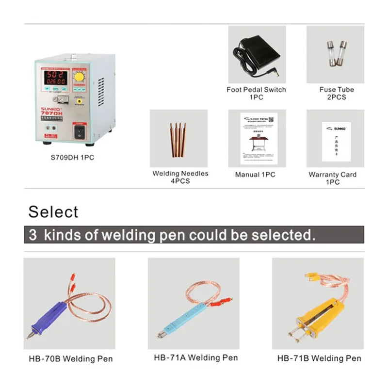 SUNKKO 797DH Battery Spot Welder for Lithium-ion Batteries 0.3mm with HB-70B Welding Pen