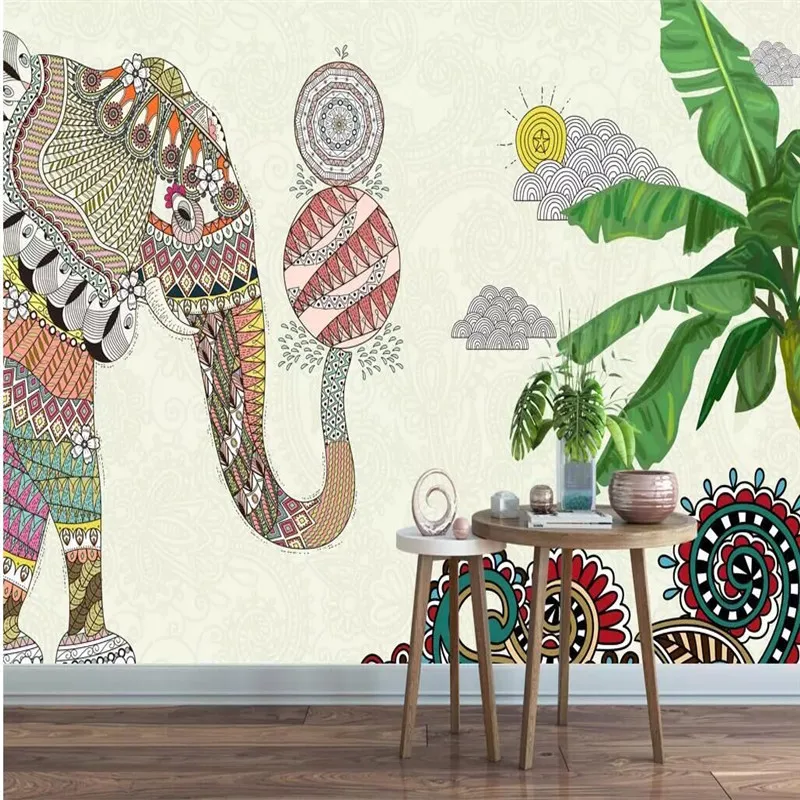 

Hand-painted Thai Elephant Bar Restaurant Wall Factory Wholesale Wallpaper Mural Custom Photo Wall