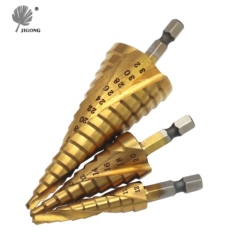 

JIGONG 4-32mm The Pagoda Shape HSS Drilling Triangle Shank Metalworking High Speed Steel Step Drill Bit Hole Cutter Tools 3pcs