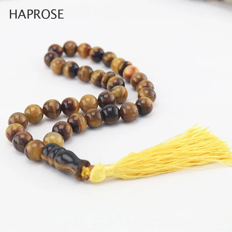 Natural 33 beads africa tiger eye Stone round Shape 12mm  Tasbih Allah rosary prayer beads Islamic muslim Tesbih Free shipping