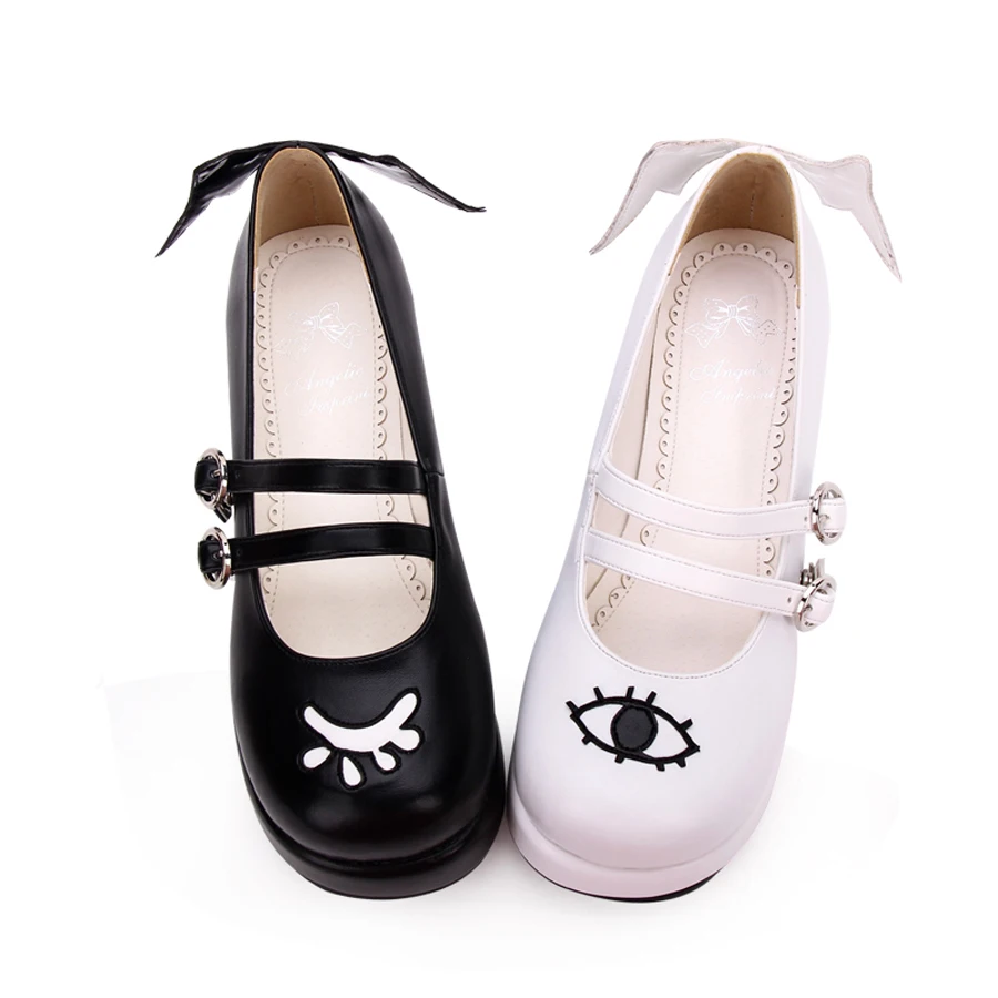 

Fashion Womens PU Leather Flat Muffin Shoe Spring Autumn Anime Gothic Wing Girls Halloween Devil Lolita Platform Shoes Plus Size