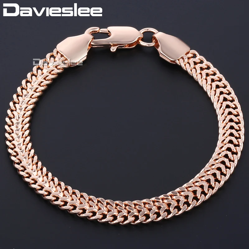 Davieslee 585 Gold Color Bracelet For Womens Chain Helix Bismark Link 7mm 18cm 20cm 23cm Dropshipping DGB283A
