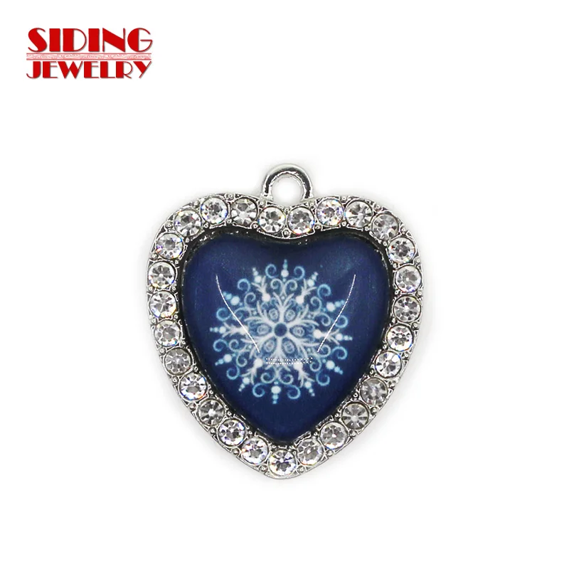 2018 New Arrival 10pcs/lot Snowflake Style 9 Crystal Heart Dangle Charms DIY Bracelet Necklace Pendants Jewelry Hanging Charms