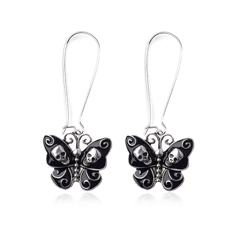 Black Skull carving Especially Butterfly Pendant Unique Design Knotted Twisted earrings Popular earrings For girl friend Gift