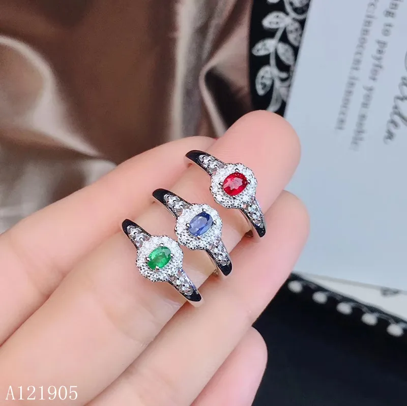 KJJEAXCMY boutique jewelry 925 sterling silver inlaid natural sapphire emerald ruby female luxury ring support detection