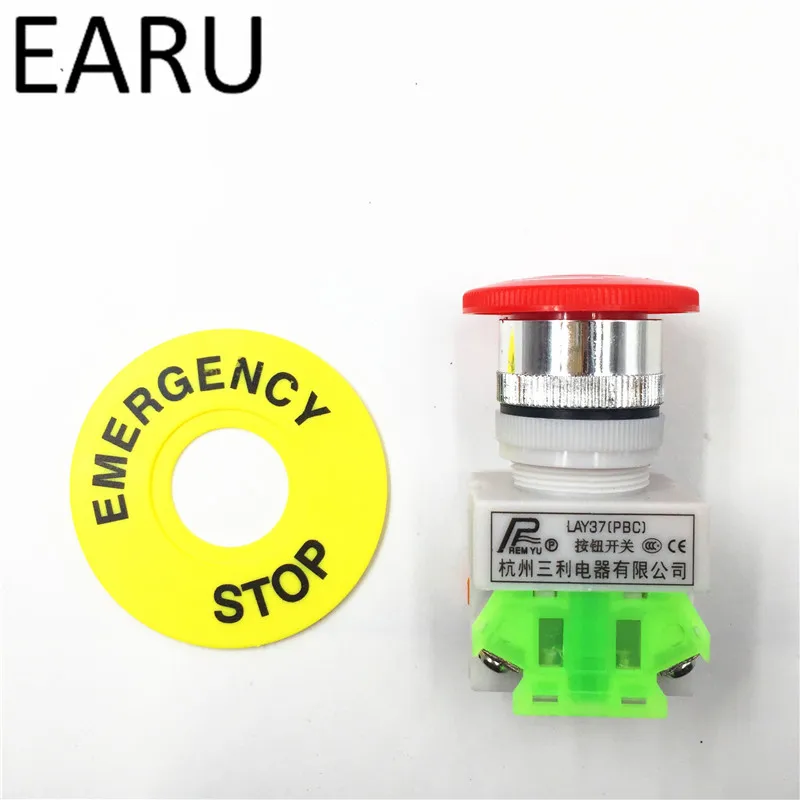 Red Mushroom Cap 1NO 1NC DPST Emergency Stop Push Button Switch AC 660V 10A Switch Equipment Lift Elevator Latching Self Lock