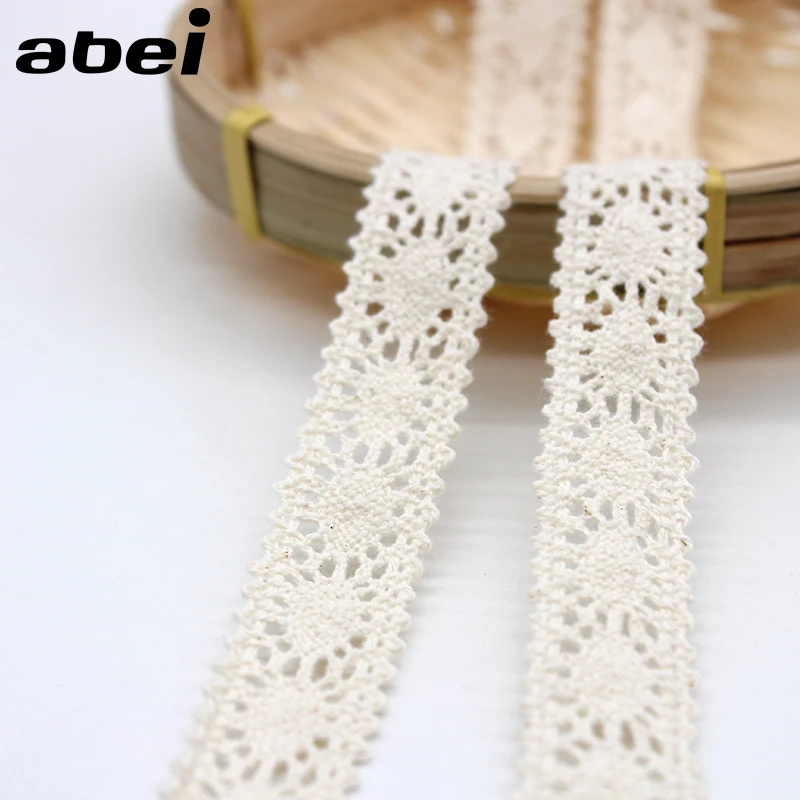 2cm 10yards/lot Embroidered Lace trims Beige Cotton Lace Ribbon for Home Wedding Clothes DIY Patchwork Handmade Sewing Material