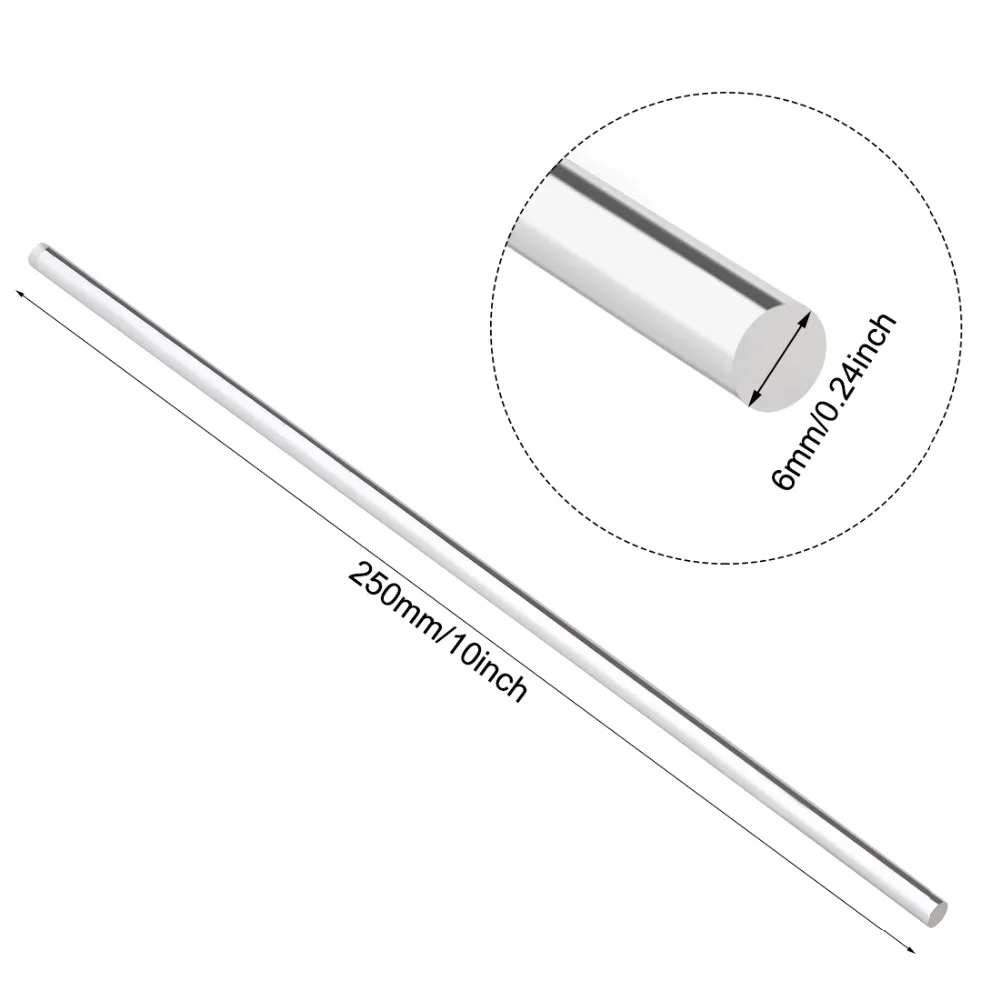 2Pcs Clear Acrylic Rod 5mm/6mm/8mm/12x12mm/15x15mm Diameter x250mm Length Round/Hexagon Solid Acrylic Round Rod PMMA Bar For DIY