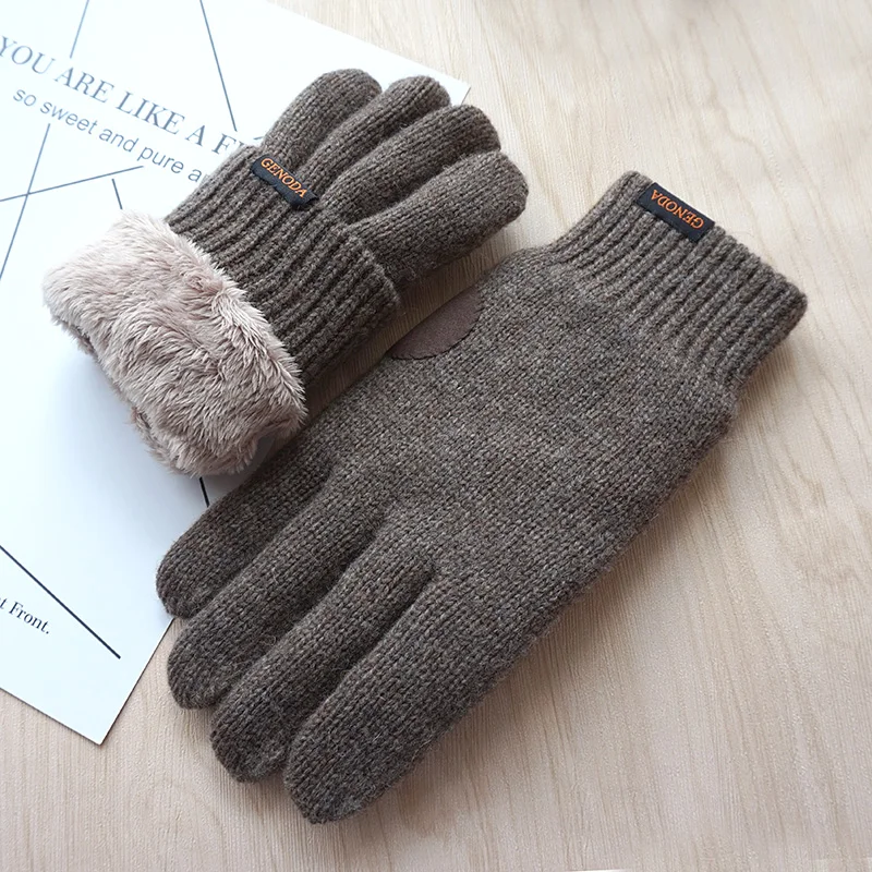 Mannen Handschoenen Mode Mannelijke Dubbele Verdikte Pure Wol Gebreide Warme Handschoenen Touch Outdoor Winter Warm Rijden Handschoenen Gratis Verzending