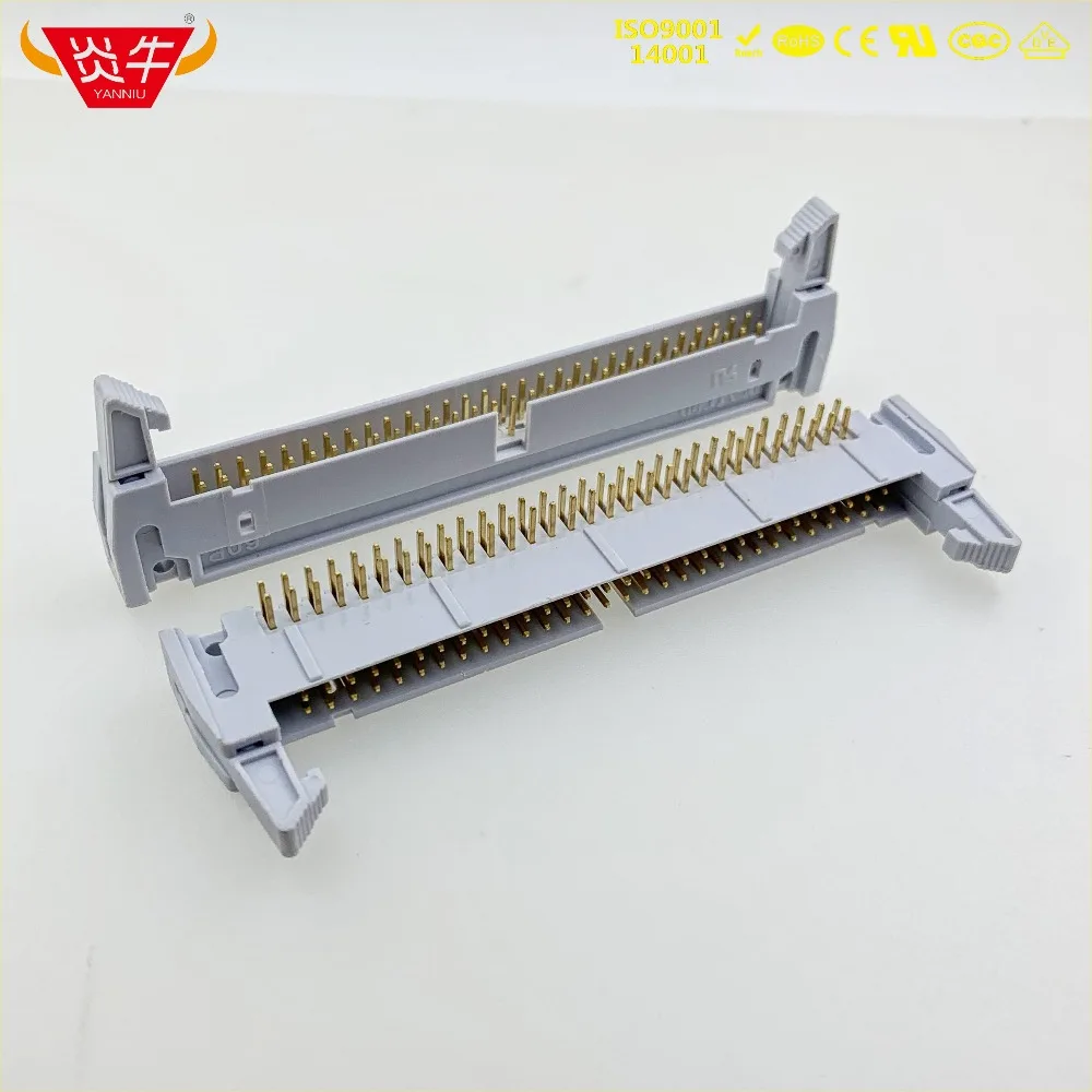 50Pcs DC2-60P IDC SOCKET BOX 2.54mm PITCH EJECTOR HEADER RIGHT ANGLE CONNECTOR 2*30P 60PIN CONTACT PART  GOLD-PLATED 3Au YANNIU