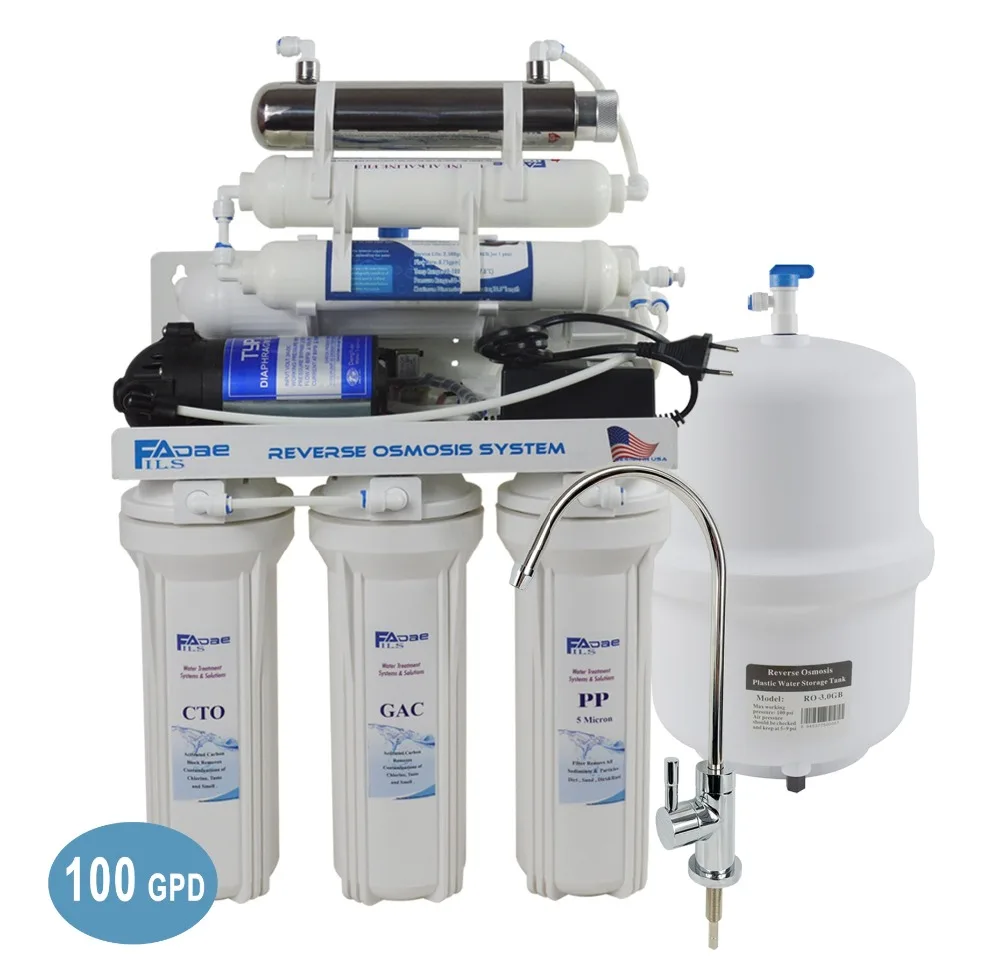 7-Stage Under-Sink Reverse Osmosis Drinking Water Filtration System with Alkaline Remineralization Filter & UV-100GPD/220-240V