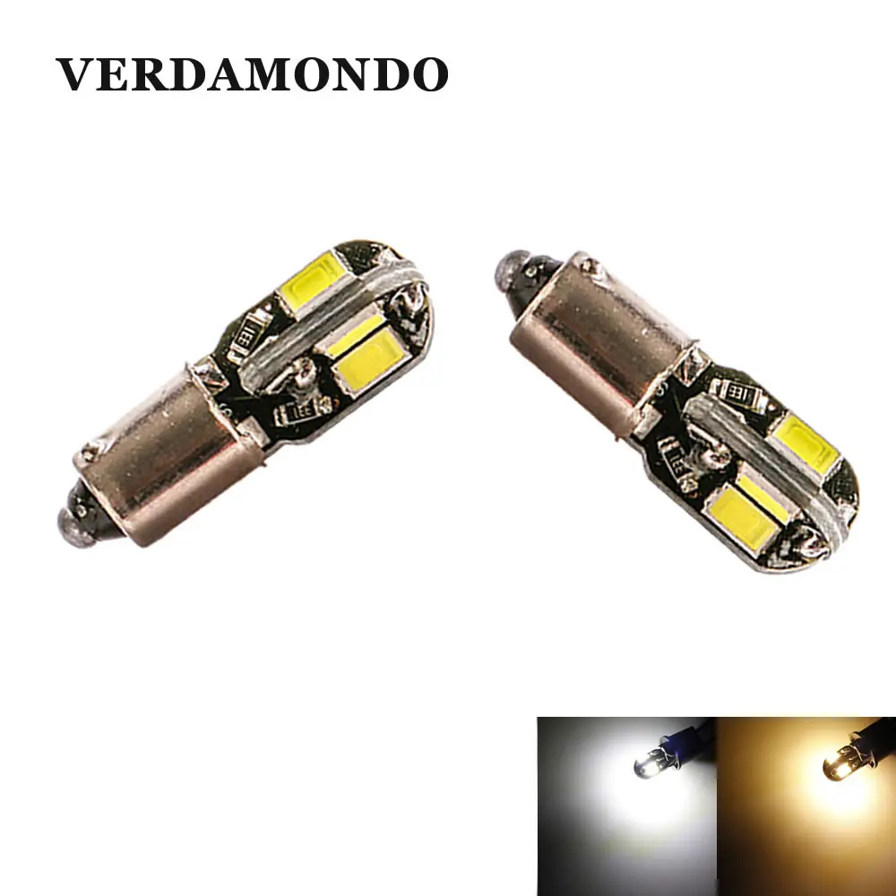 2Pcs BA9S T4W LED 8 SMD 5730 Bulb T2W T3W H5W Interior Car License Plate Light DC12V Warm White