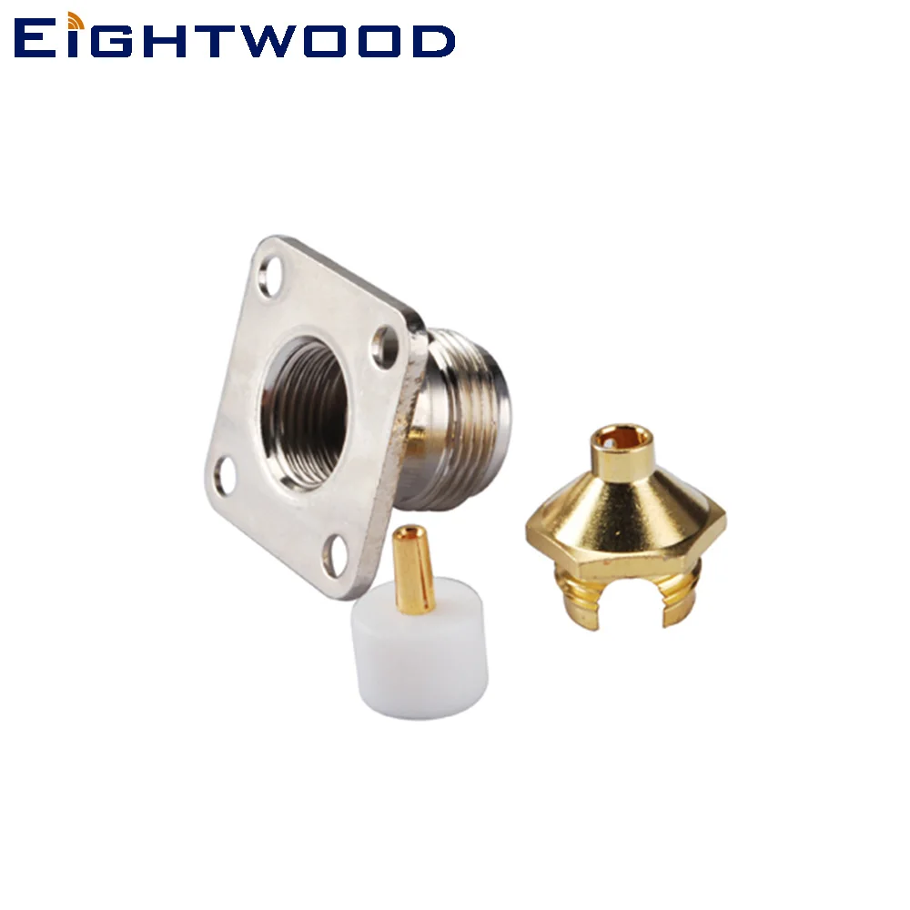 Eightwood 5PCS N Solder Jack Female RF Coaxial Connector Adapter with 4-hole Panel Mount for Semi Rigid .141