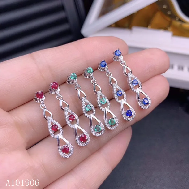 

KJJEAXCMY Fine Jewelry 925 sterling silver natural gemstone emerald sapphire ruby female money earrings Girl Gift Party christma