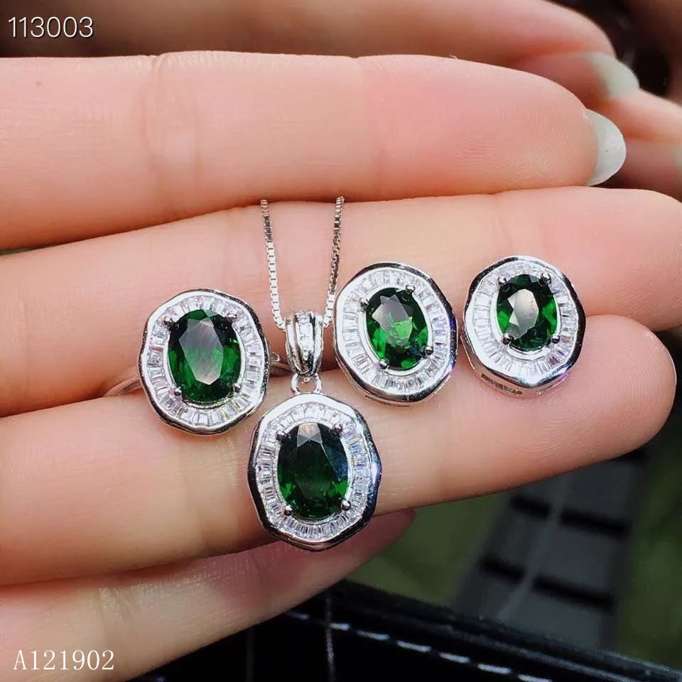 

KJJEAXCMY exquisite jewelry 925 sterling silver inlaid natural gem diopside pendant necklace ring ear nail set support detection