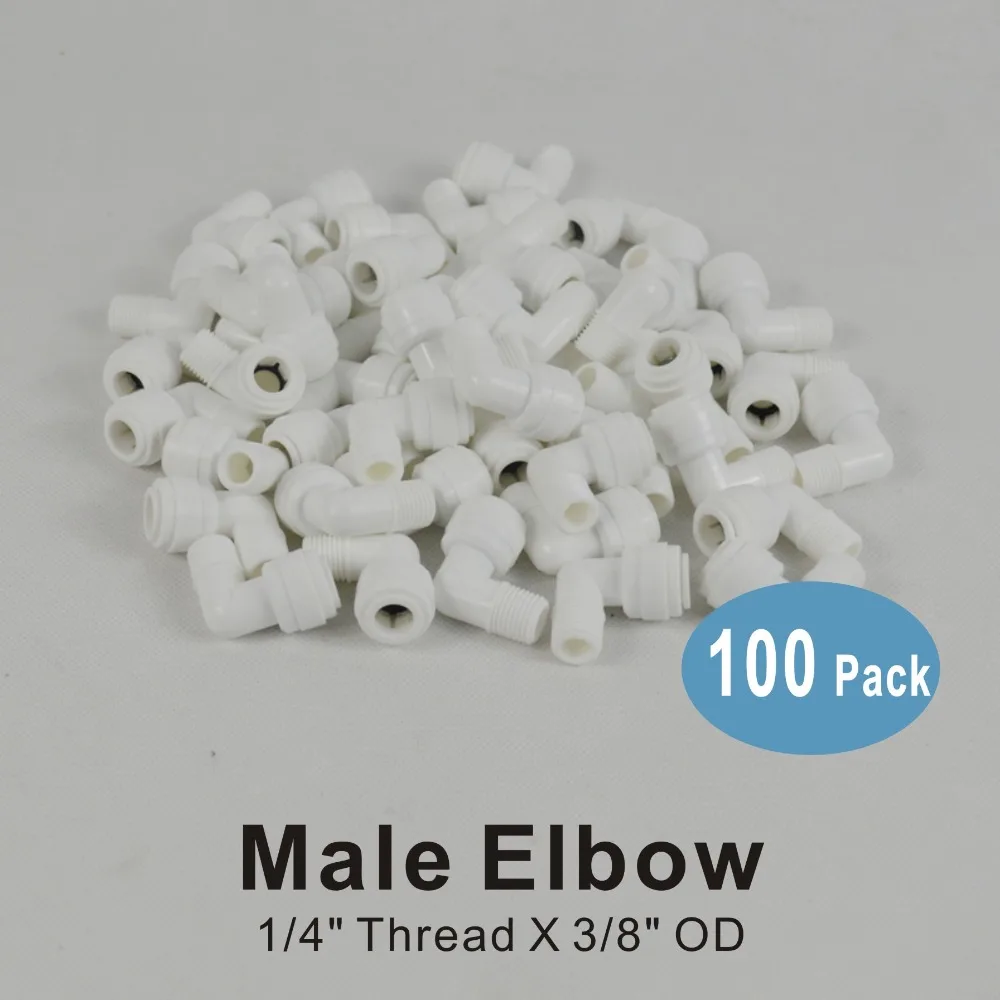 

100 PACK OF Elbow Adapter 1/4" Thread Male to 3/8" Quick Connect Fitting Parts for Water Filters and Reverse Osmosis RO Systems