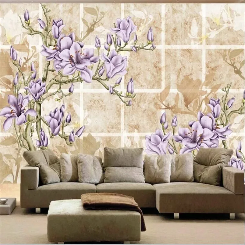 Hand-painted HD Purple Flower Wall Professional Production Wallpaper Mural Custom Photo Wall