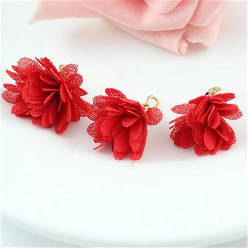 20pcs/lot 15mm mini silk flower tassel for earrings jewelry making diy charm fabric tassel gold cap jewelry findings accessories
