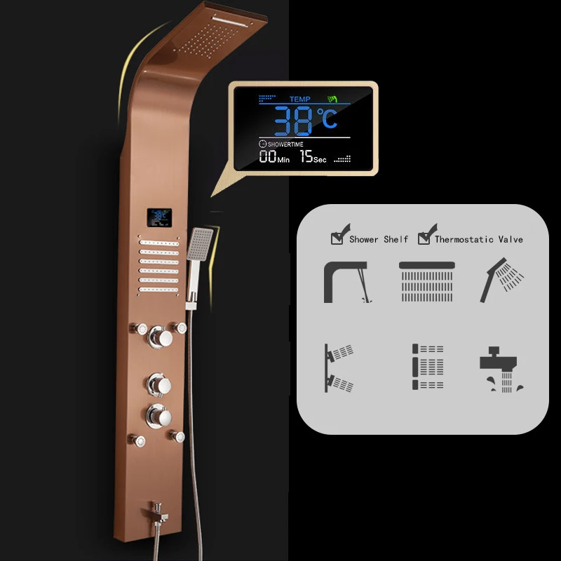 Imagem -03 - Painel de Chuveiro de Chuva de Sistema de Massagem de Chuva Jatos e Chuveiro de Mão Tela de Led Termostática Multifuncional Aço Inoxidável
