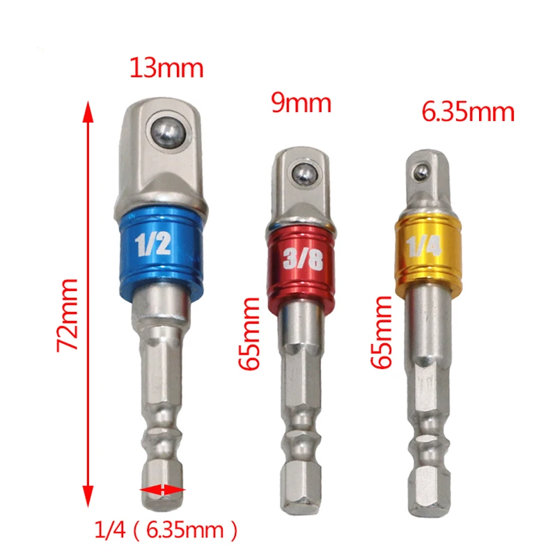 3pcs Power Screwdriver Driver Socket Bit Adapter Drill Nut Driver 1/4