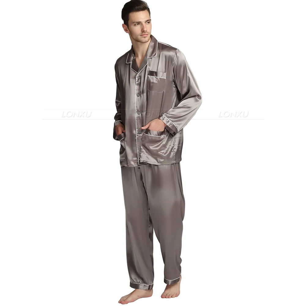 Męska jedwabna satynowa piżama zestaw piżam zestaw bielizny nocnej Loungewear us S,M,L,XL,XXL,XXXL,4XL _ _ pasuje na wszystkie sezony