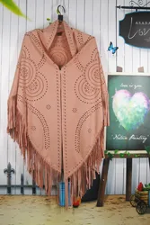 H80 & S90-bufanda de ante de imitación para mujer, chal Sexy con borla triangular, chal hueco Retro geométrico, Pashmina de gran tamaño para vacaciones