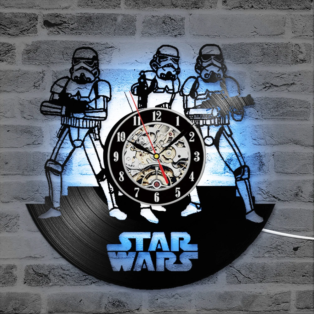 Movie Theme Vinyl Record Wall Clock Silent LED Clocks for Living Room Hanging Clock with 7-color Lights Home Decor