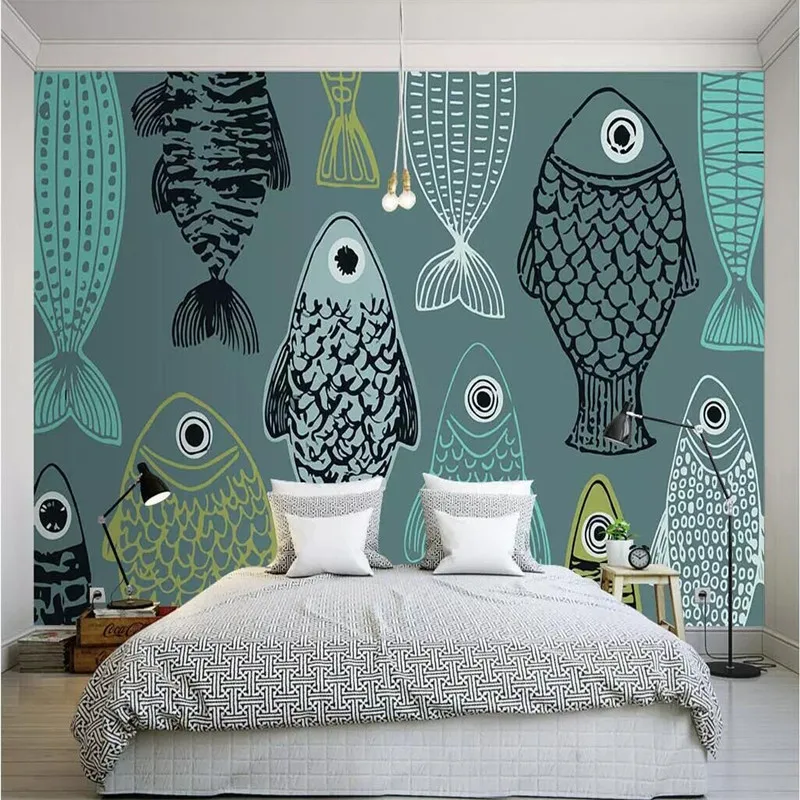 

Modern minimalist hand-painted fish wallpaper manufacturers wholesale wallpaper mural custom photo wall