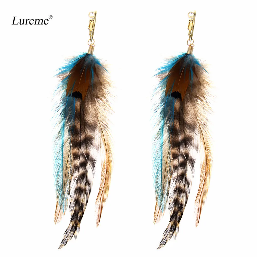 Lureme Indiana Style Jewelry Multicolor Handmade Natural Feather Dangle Earrings for Women (er005514)