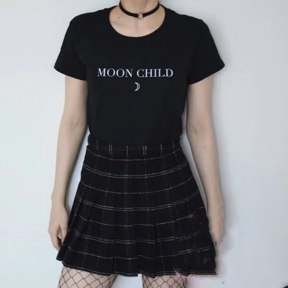 Skuggnas New Arrival Moon Child T-Shirt Short Sleeve Fashion Women Tumblr T shirt High Moon Child T shirt Drop ship