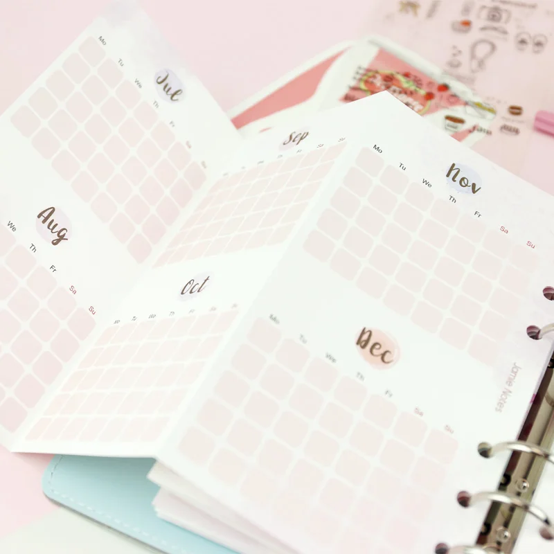 Yiwi A5 A6 Fantasy Colorful Year Monthly 3 folds 5 Sheets Planner Pages Binder Notebook Divider Pages