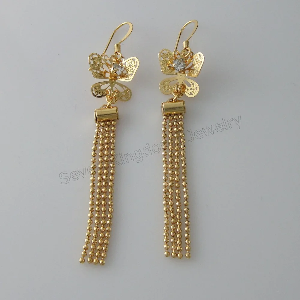 Foromance/ 2 STYLES NEW DANGLE - YELLOW GOLD COLOR ZIRCON STONE BUTTERLFY / BEAD CHARM DANGLER EARRING