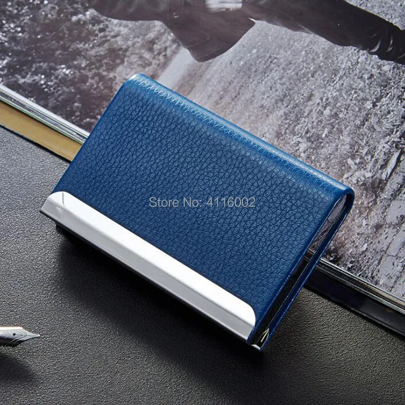 50pcs Business ID Credit Card Holder For Women Men Fashion Metal PU Leather Card Case Travel Card Wallet