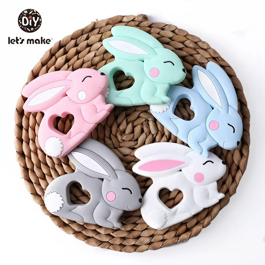 Let's Make Silicone Rabbit 10PC Silicone Sweet Teether Pendant DIY Handmade Silicone Pendant Baby Jewelry Making Nursing Pendant